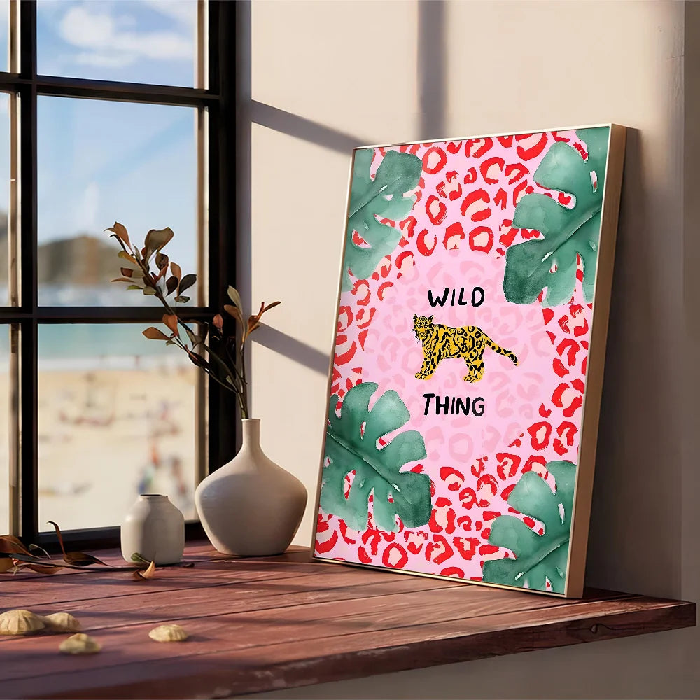 Wild Leopard Tiger Vase Flower Rainbow Girl Power Poster Kraft Paper Prints Home Room Cafe Bar Art Wall Decor Aesthetic Painting
