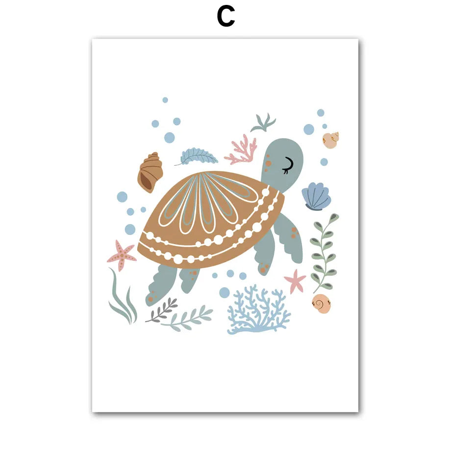 Whale Turtle Seahorse Octopus Nursery Wall Art Canvas Painting Nordic Posters And Prints Wall Pictures For Baby Kids Room Decor