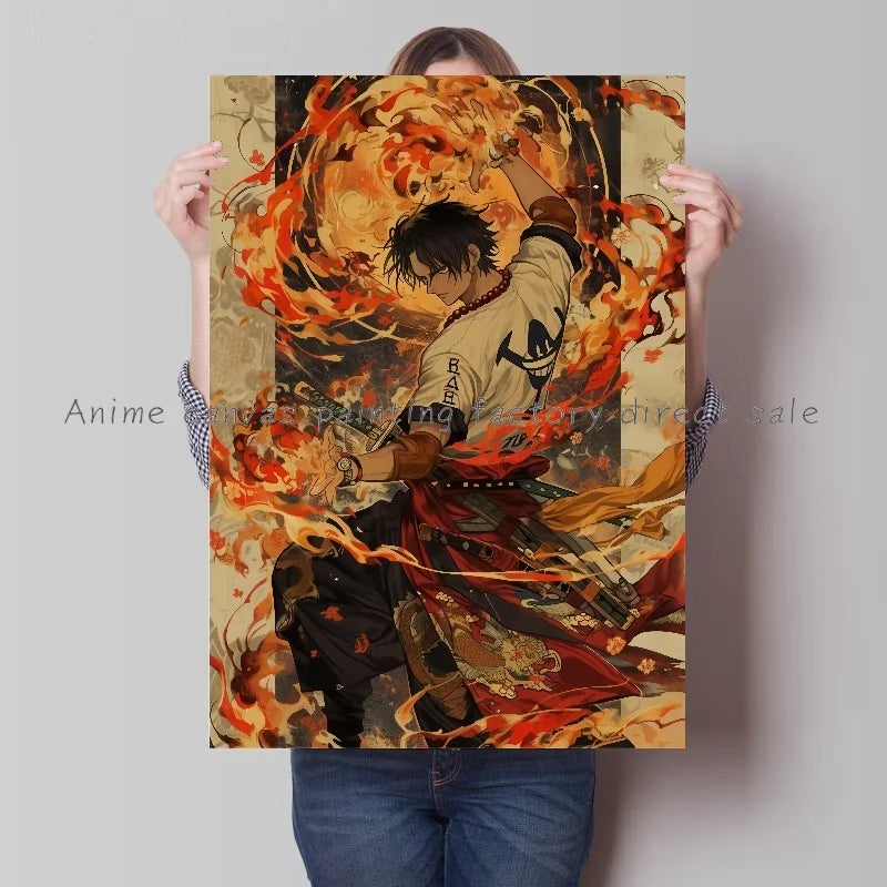 Anime One Piece Luffy Zoro Retro Poster Cafe Bar Fashion Home Wall Art Decorative Wall Painting Printed Canvas Painting