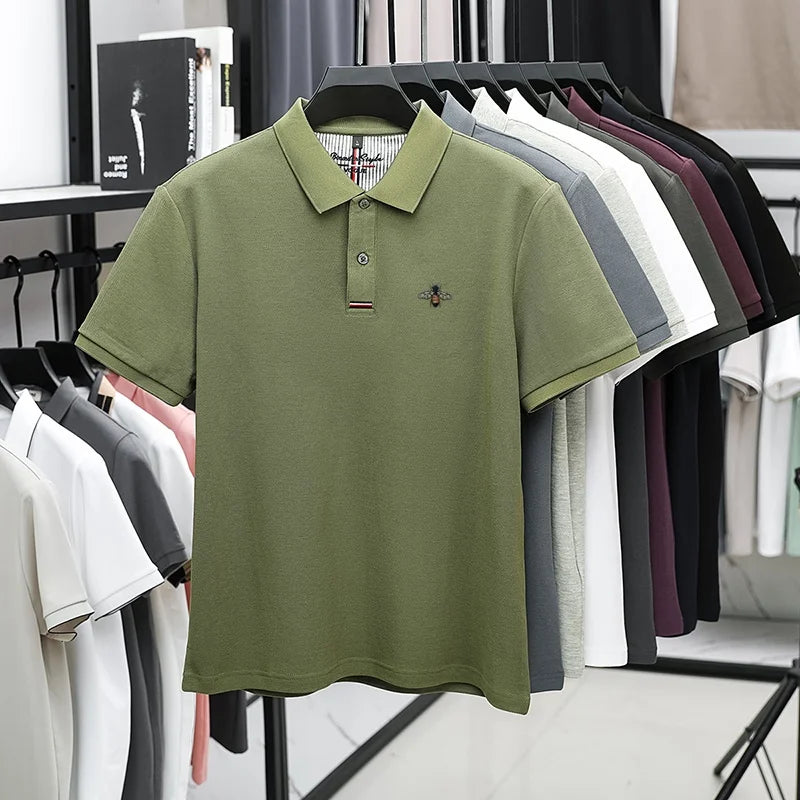 %Cotton letter jacquard lapel short sleeved T-shirt men's high-end brand Little Bee embroidery fashion trend summer polo shirt