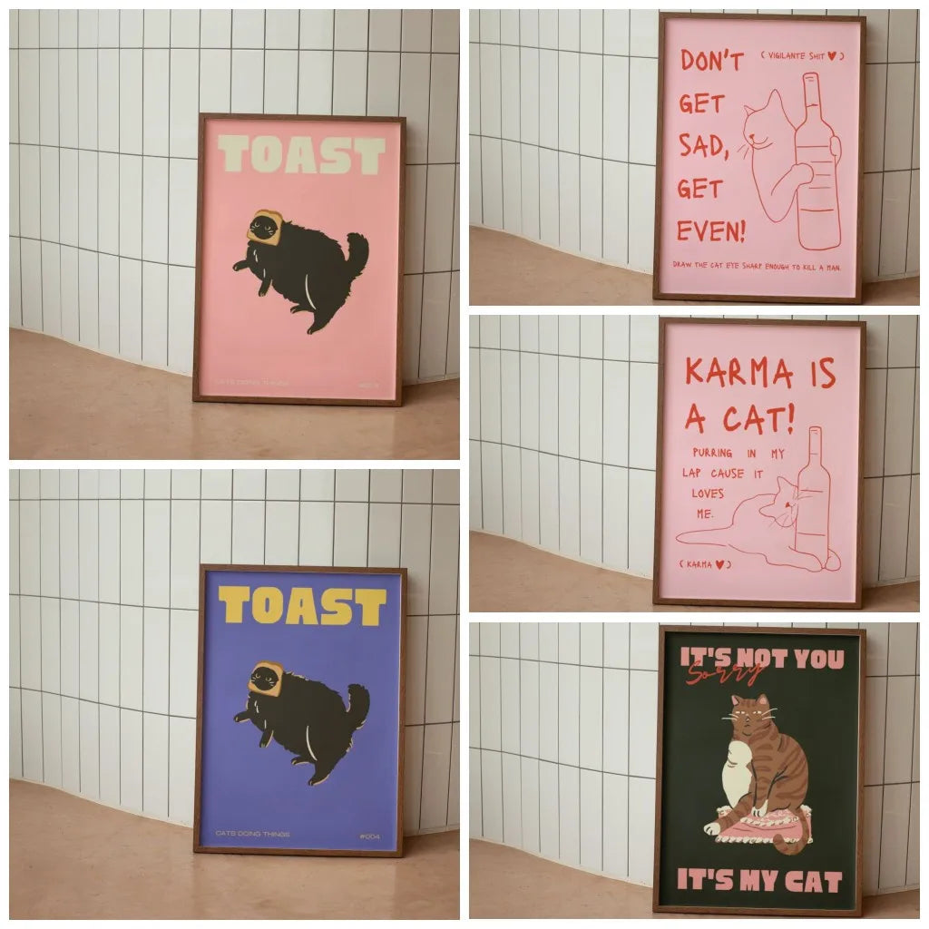 Modern Pop Black Cat Wall Art Print Funny Animal Poster Cute Kitten Illustration With Quotes Canvas Painting Gift Home Decor