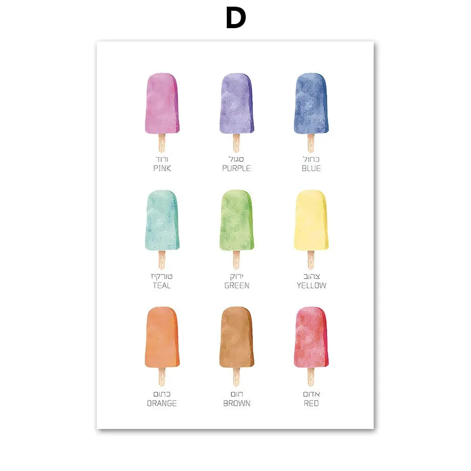 Hebrew Alphabet Number Nursery Wall Art Canvas Nordic Style Educational Posters Weather Theme Kids Room Decor Prints
