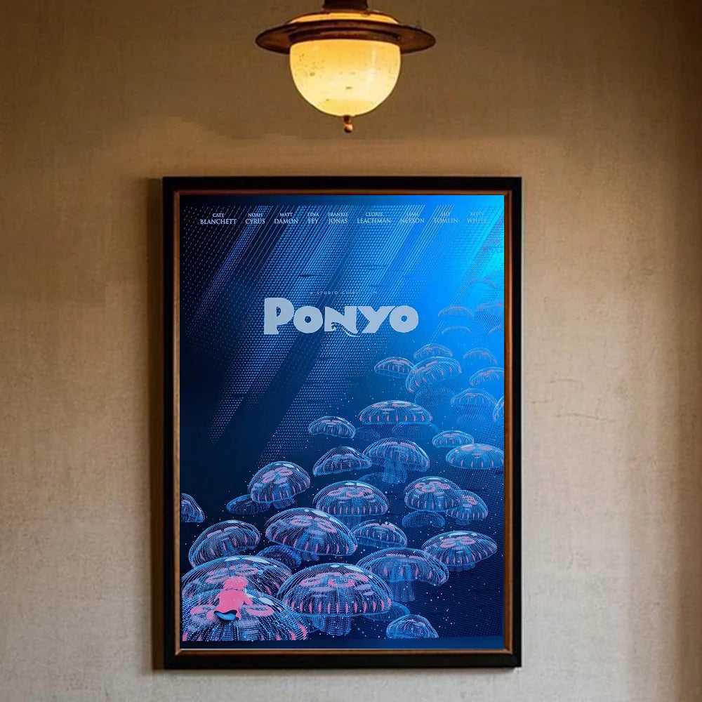 Japanese Anime P-Ponyo Figure Movie Poster HD art sticky wall waterproof home living room bedroom bar aesthetic decoration