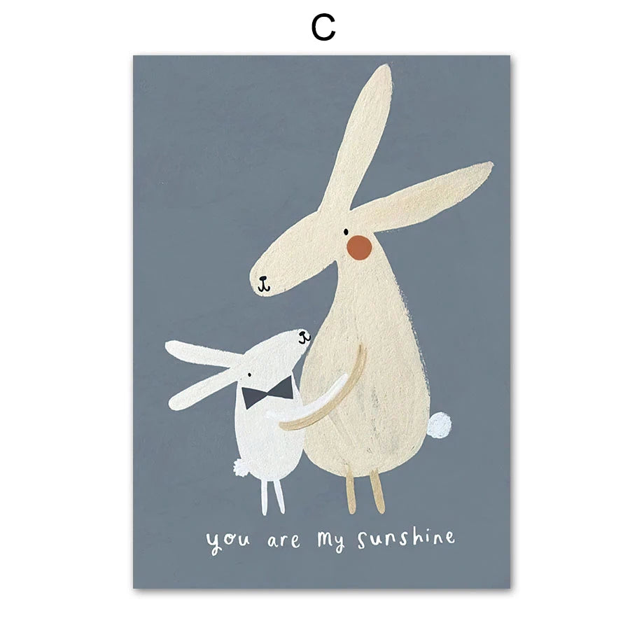 Boho Cartoon Rabbit Mouse Goose Nursery Wall Art Canvas Painting Nordic Retro Poster Prints Wall Picture Baby Kids Room Decor