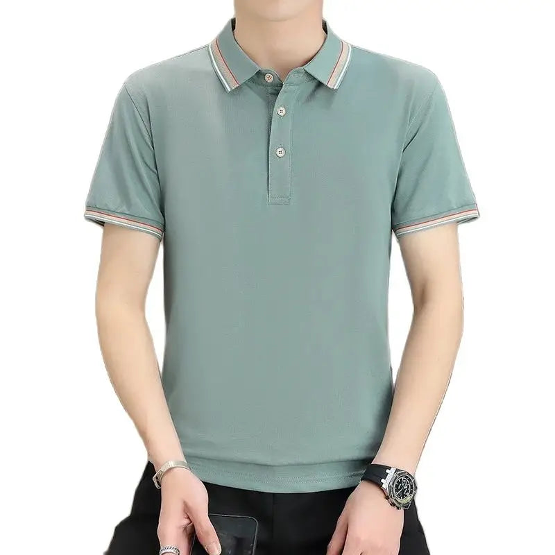 2025 Summer Casual Super Stretch Polo T-Shirt Men Turn Down Collar Slim Fit Solid Color Golf Top For Men Plus Size 4XL