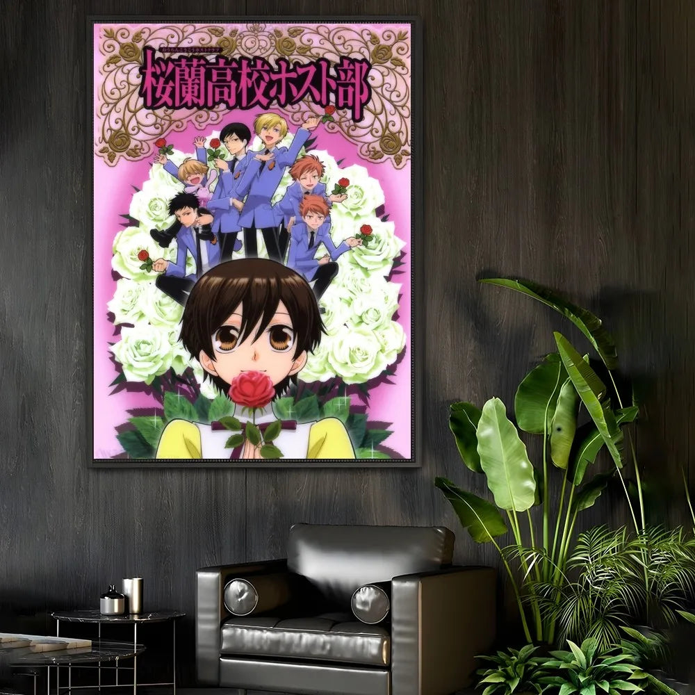 Anime Ouran High School Host Club Pink Poster Sticky Wall Art Printing Waterproof Home Living Bed Room Bar Aesthetic Decor