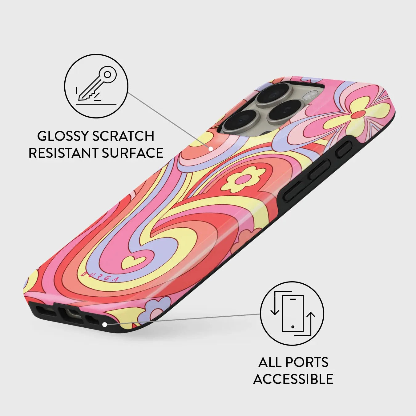 Colorful Flower Pattern BURGA Phone Case for iPhone 16 15 14 13 12 11 X XS XR XSMAX 7 8 Pro Max Plus Double-layer Back Cover