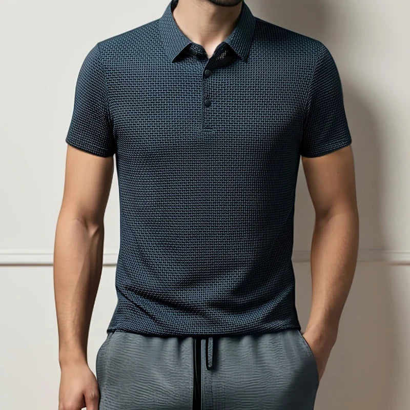 2025 Men's Business Casual Short Sleeved Bone Flower Solid Color POLO Shirt Fashion Breathable Comfortable Summer Versatile Top