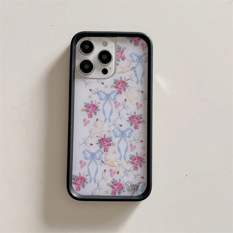Wildflower 3D Girls bow high heels Phone Case for iPhone 16 15 14 13 12 Pro Max Plus 16pro 15pro WF Rabbit Cute Cartoon Cover