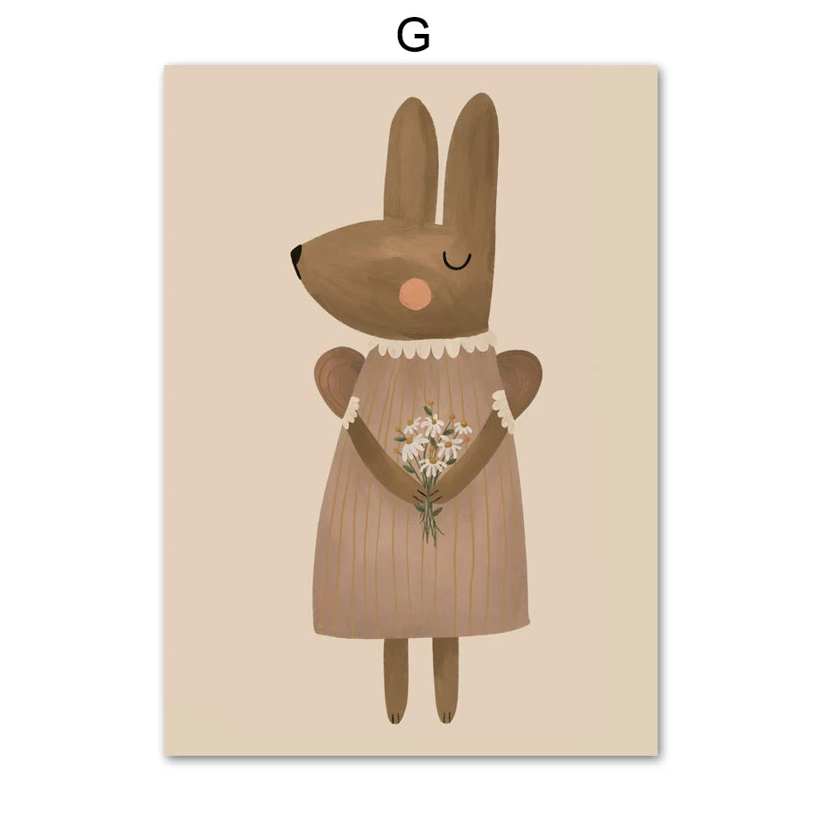 Boho Cartoon Rabbit Mouse Goose Nursery Wall Art Canvas Painting Nordic Retro Poster Prints Wall Picture Baby Kids Room Decor