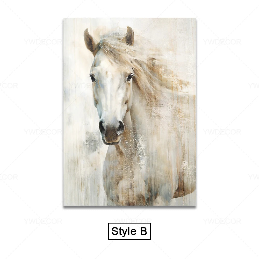 Abstarct White Horse Posters Canvas Prints Animal Painting Wall Art Picture for Living Room Modern Home Decoration NO FRAME