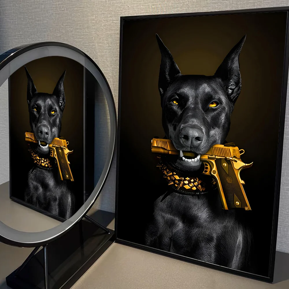Modern Fashion Black Doberman Dog Whitepaper Poster HD Quality Poster Wall Art Painting Study Room Wall Decor