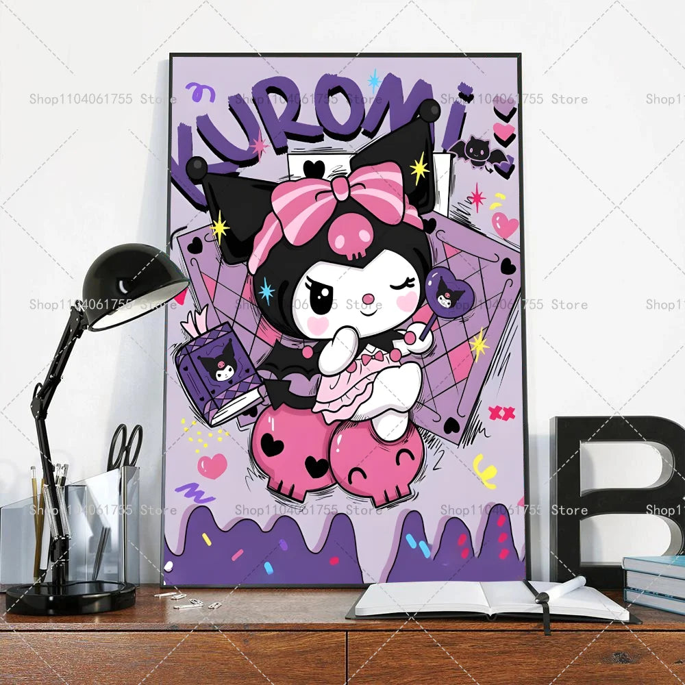 1PC Cut Cartoon K-Kuromi Poster Self-adhesive Art Waterproof Paper Sticker Coffee House Bar Room Wall Decor