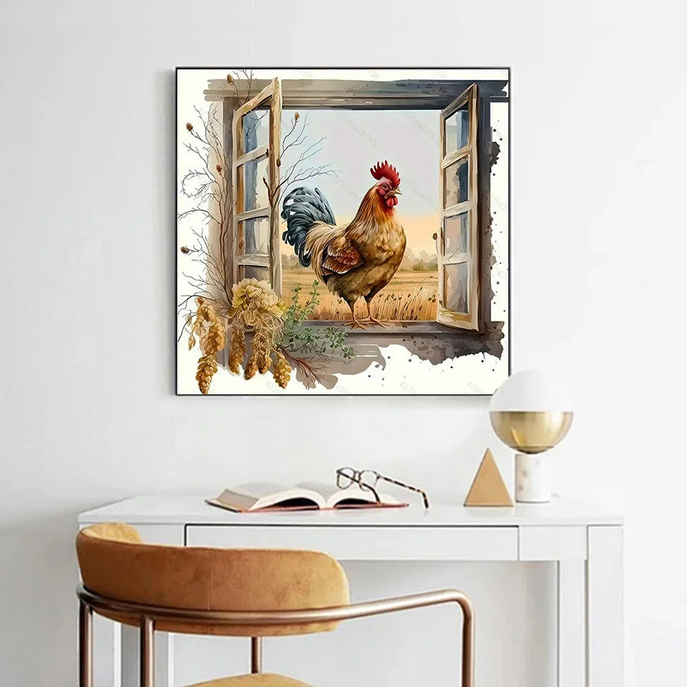 Huacan New Diamond Painting Animal Home Decor Full Round Square Drill Mosaic Chicken Picture Of Rhinestones Craft Kit
