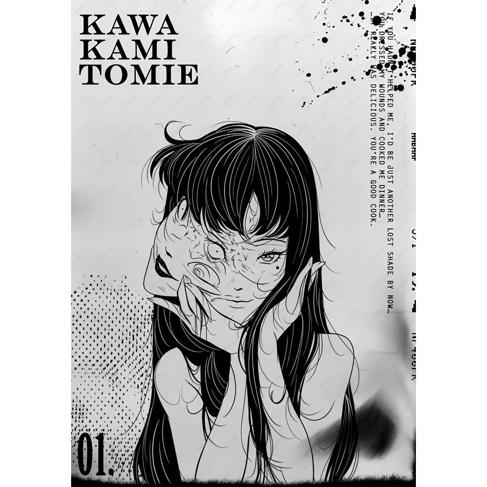 J-Junji Ito T-Tomie Retro Cool Girl Poster Sticky Wall Art Printing Waterproof Home Living Bed Room Bar Aesthetic Decor