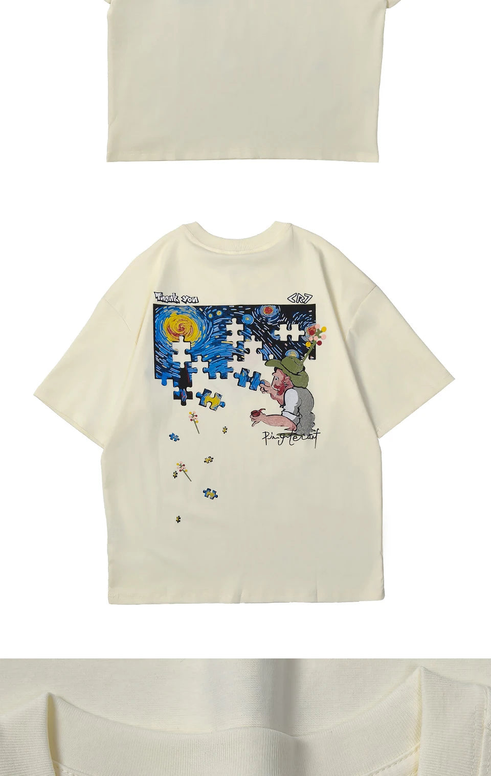 Embroidered short sleeved T-shirt Men's 2025 New Summer trend Jigsaw print loose Tee Casual versatile tops clothing