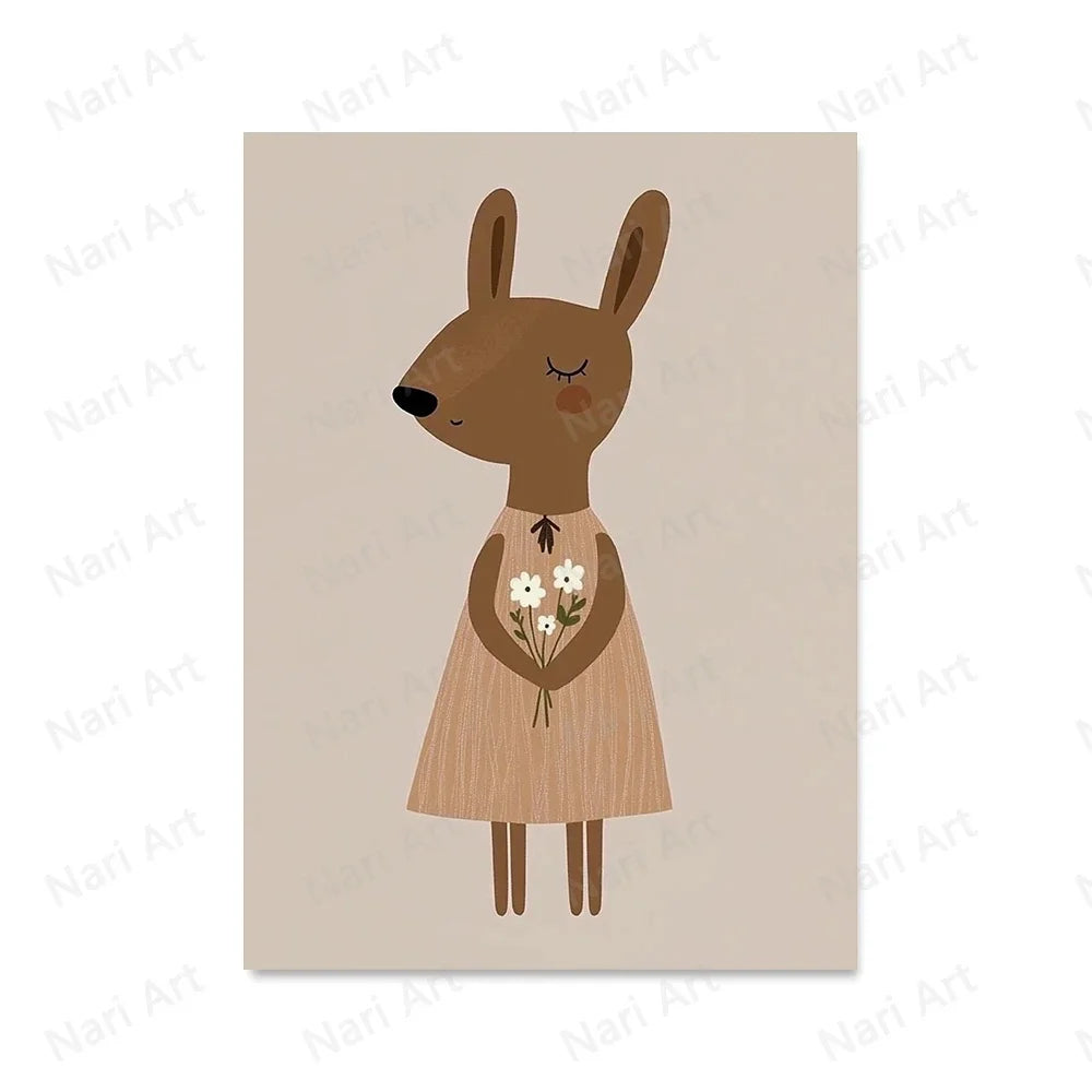 Funny Animals Rabbit Dog Cat Skateboard Posters Prints Wall Art Canvas Neutral Nursery Picture for Baby Kids Room Decor Unframed