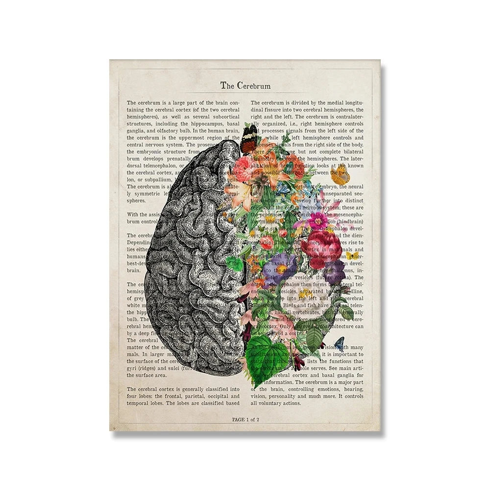 Brain Art Flower Anatomy Print Psychology Neurologist Doctor Gifts Medical Poster Wall Art Canvas Painting Clinic Room Decor