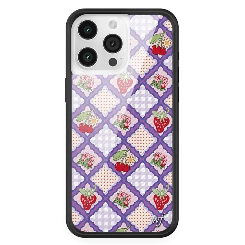 Wildflower strawberry Phone Case for iPhone 12 13 Pro 14 Pro 15 plus 16 promax Cover WF Leopard Print Cherry Cute Cartoon Cover