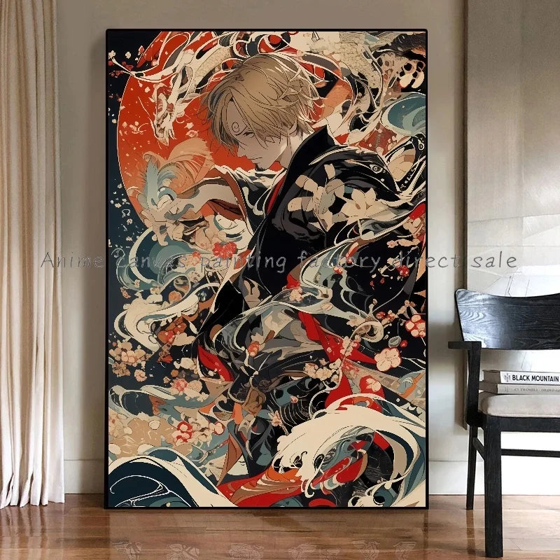 Anime One Piece Luffy Zoro Retro Poster Cafe Bar Fashion Home Wall Art Decorative Wall Painting Printed Canvas Painting