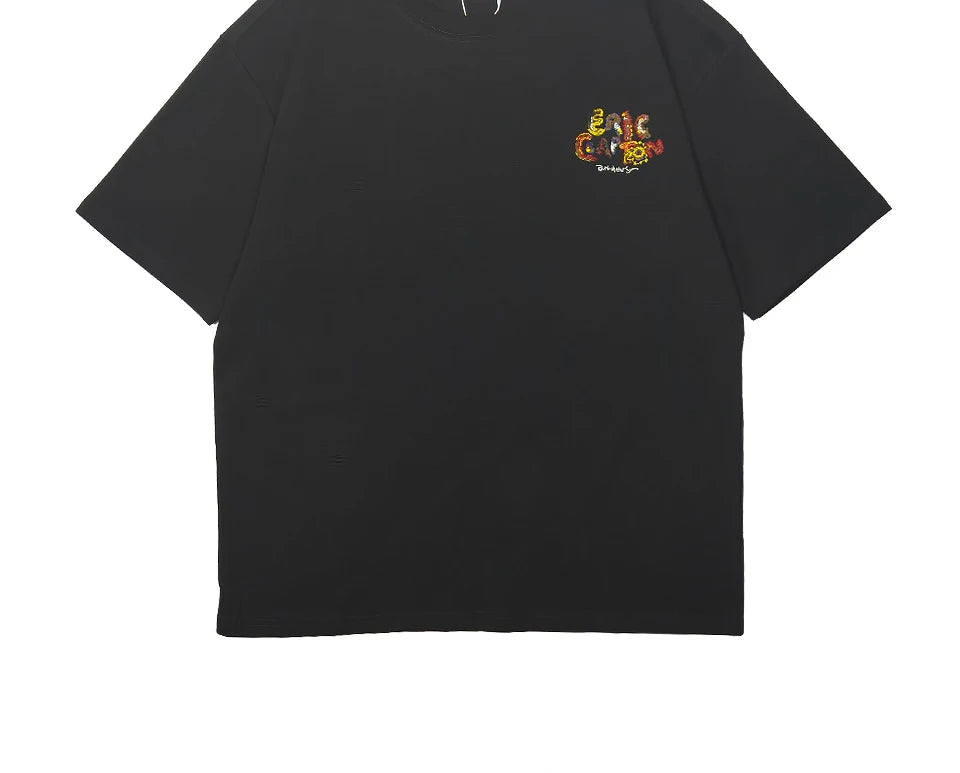 Men's Letter Embroidery Oversized T-Shirt Summer 2025 New Trendy Print Loose Short Sleeved Tee Casual Versatile Tops Clothing