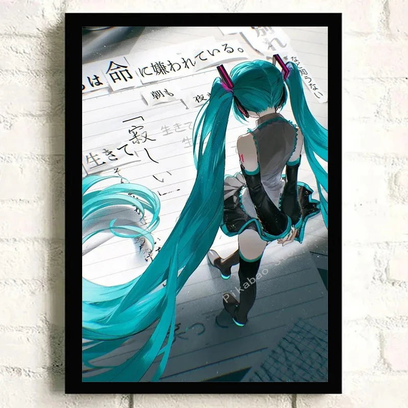 H-Hatsune Anime Miku-Poster Cartoon beautiful girl Anime Canvas Print Poster Poster Wall Art Decoration For Home Room Decoration