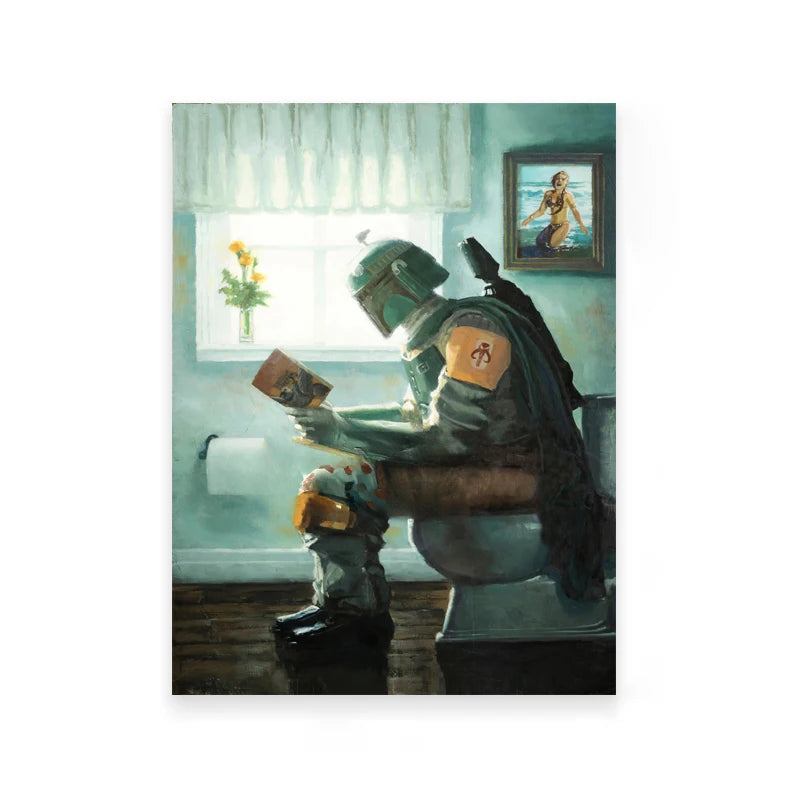 Darth Vader Star Wars Bathroom Art Prints Watercolor Boba Fett Poster Funny Toilet Sign Canvas Painting Restroom Wall Decor