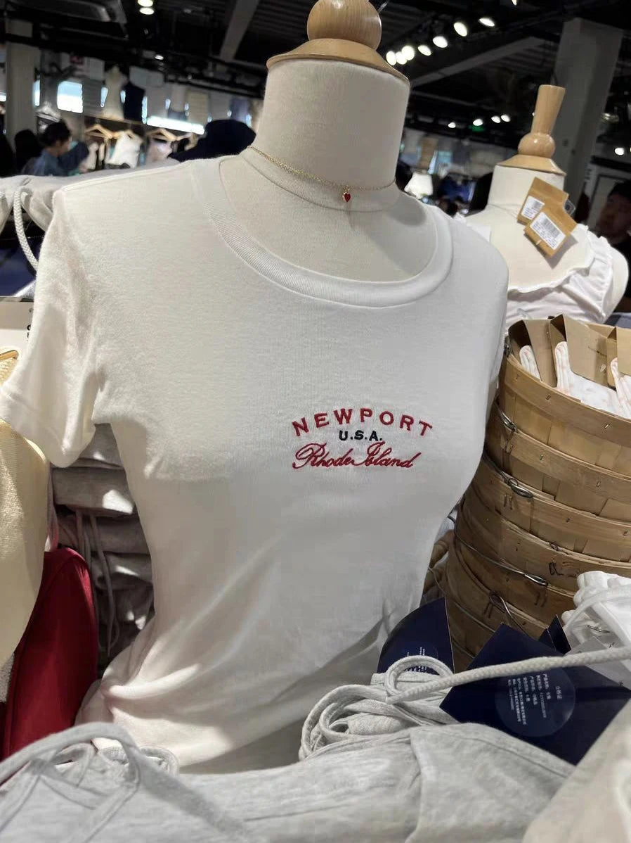 Cat with Bow Embroidery Slim T-shirt Woman Summer O-neck Short Sleeve Cotton Tee Shirt Female New Sweet Cartoon Tshirt Y2k Tops
