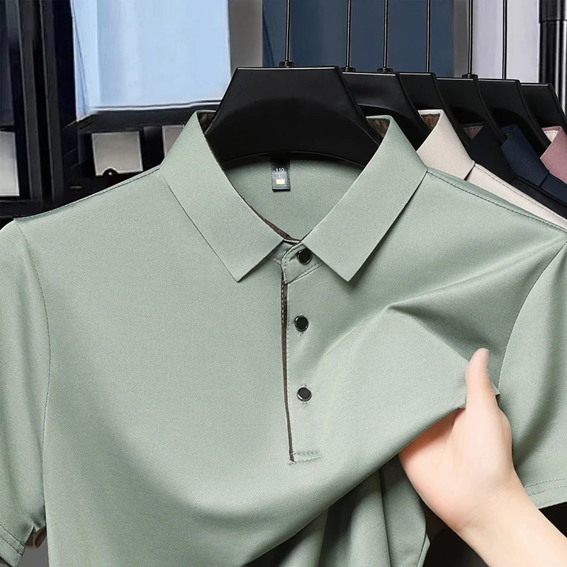 2025 Summer New High End POLO Shirt Dad's Fashion Casual Trendy Solid Color
