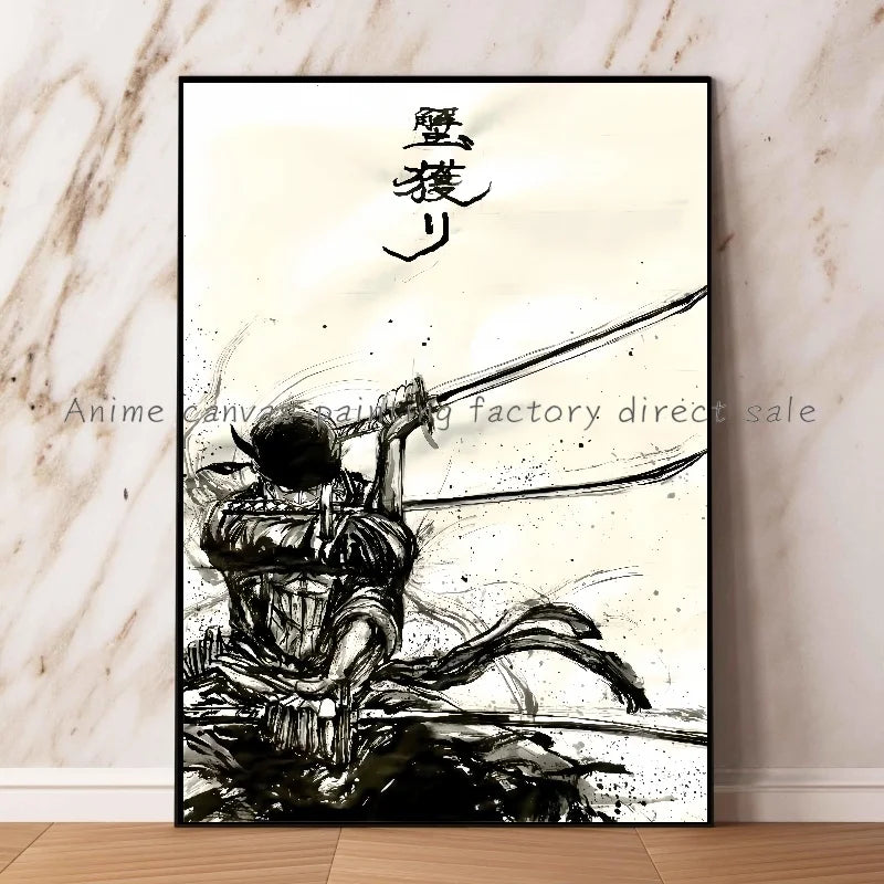Anime One Piece Zoro Poster Ink HD Print Canvas Painting Wall Art Mural Suitable for Cafe Home Wall Decoration Picture Gift