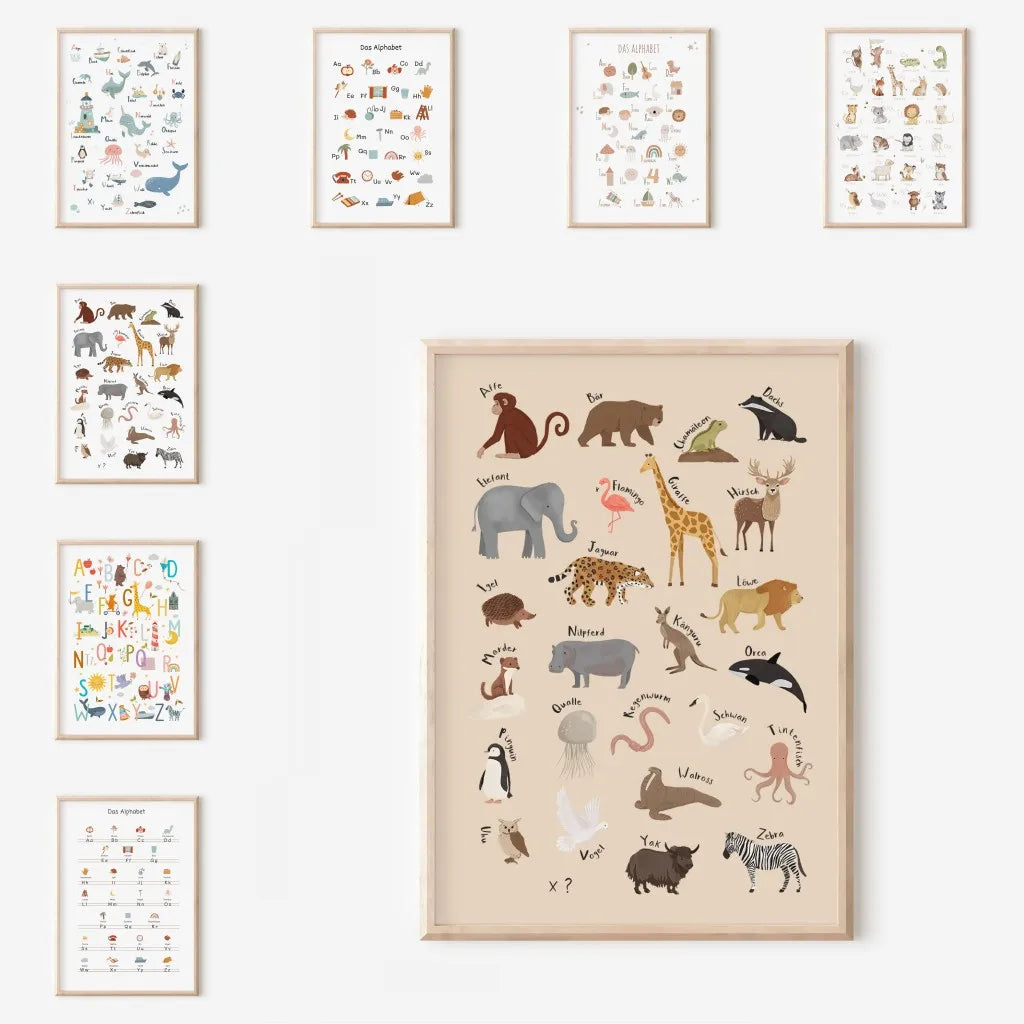 Nordic Retro Alphabet Number Poster And Prints Children's Room Decor Cartoon Animal Plant Tool Wall Art Canvas Painting