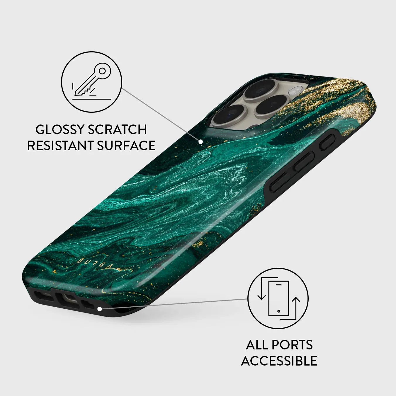 Gilded Green BURGA Phone Case for iPhone 16 15 14 13 12 11 X XS XR XSMAX 7 8 Pro Max Plus Luxury Double-layer Back Cover