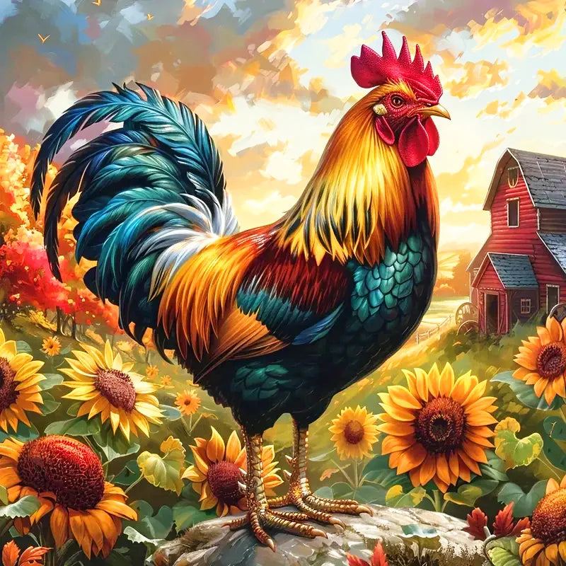 Huacan Full Diamond Mosaic Animal Chicken 5d Drill Painting Landscape Kit Farm Embroidery Sunflower Home Decoration Diy Gift