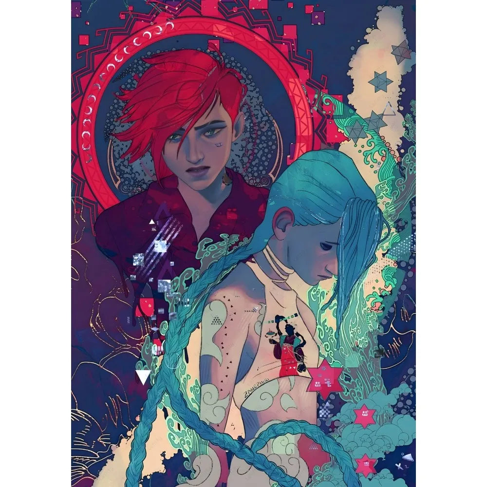 Cartoon Anime Game Arcane J-Jinx Main Art Poster Sticky Wall Art Printing Waterproof Home Living Bed Room Bar Aesthetic Decor