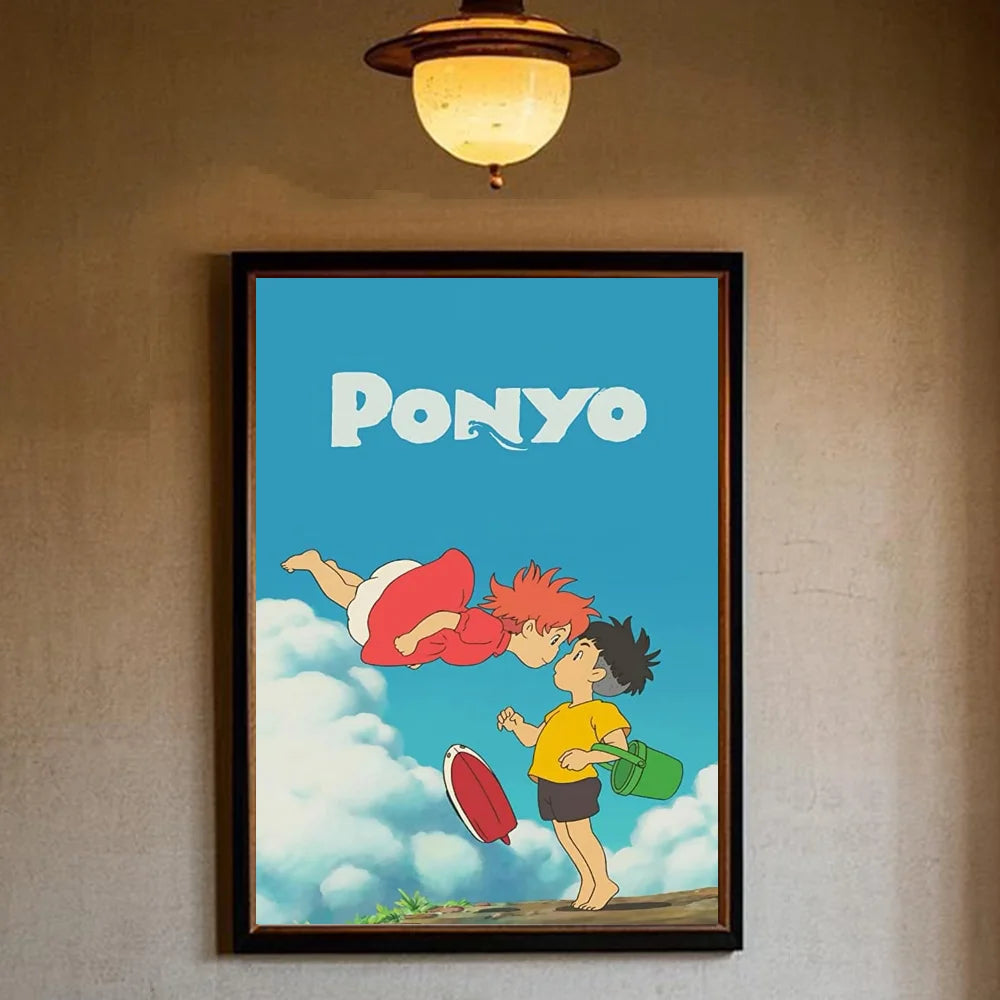 Japanese Anime P-Ponyo Figure Movie Poster HD art sticky wall waterproof home living room bedroom bar aesthetic decoration