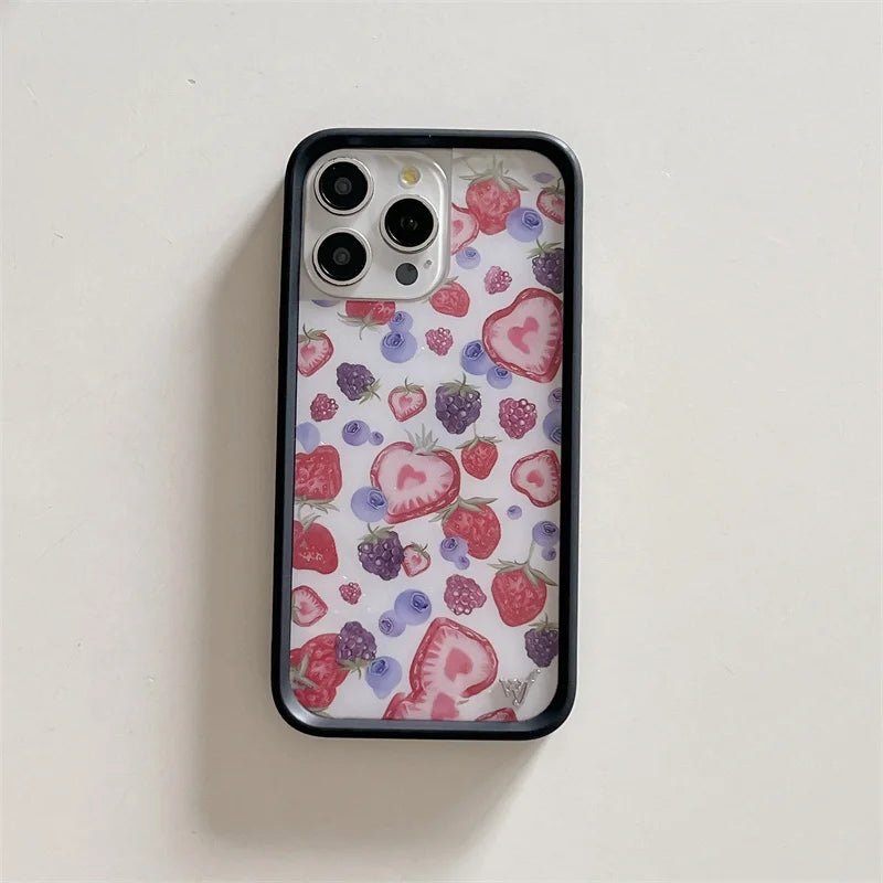 Wildflower 3D Ins Strawberry cherry Phone Case for iPhone 16 15 14 13 12 Pro Max Plus 16pro 15pro WF Cute Cartoon Cover Funda