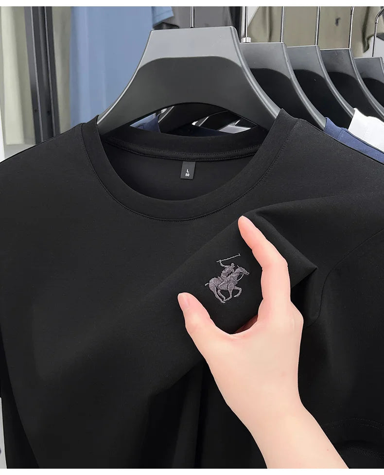 Designer brand short sleeve T-shirt high-end pony embroidery summer new top comfort breathable fashion round neck men's clothing