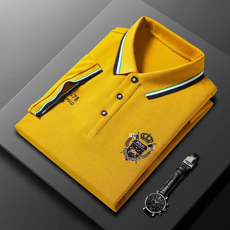 New Men's Casual Embroidery Short Sleeve Polo Shirt Fashion Solid Color Top
