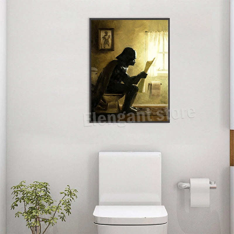 Darth Vader Star Wars Bathroom Art Prints Watercolor Boba Fett Poster Funny Toilet Sign Canvas Painting Restroom Wall Decor