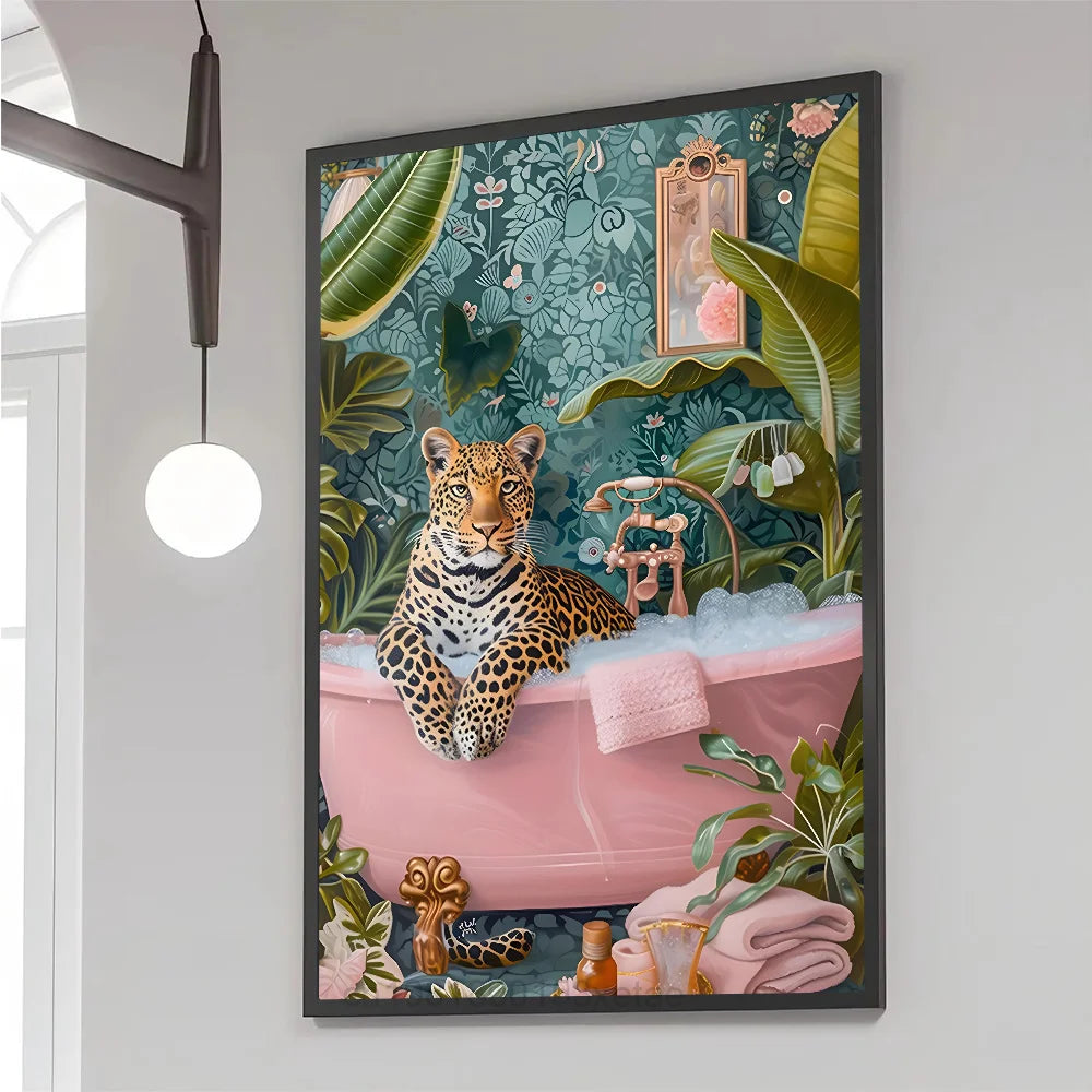 Colorful Bathtub Animal Tiger Zebra Black Cat Aesthetic Poster Paper Print Home Bedroom Entrance Cafe Art Painting Decoration