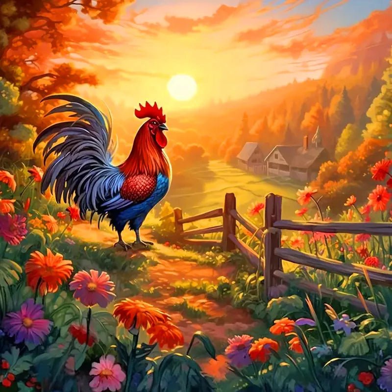 Huacan Full Diamond Mosaic Animal Chicken 5d Drill Painting Landscape Kit Farm Embroidery Sunflower Home Decoration Diy Gift
