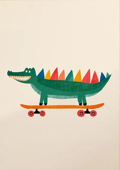 Funny Animals Rabbit Dog Bear Cat Lion Skateboard Posters Prints Crocodile Wall Art Canvas Nursery Pictures for Kids Room Decor