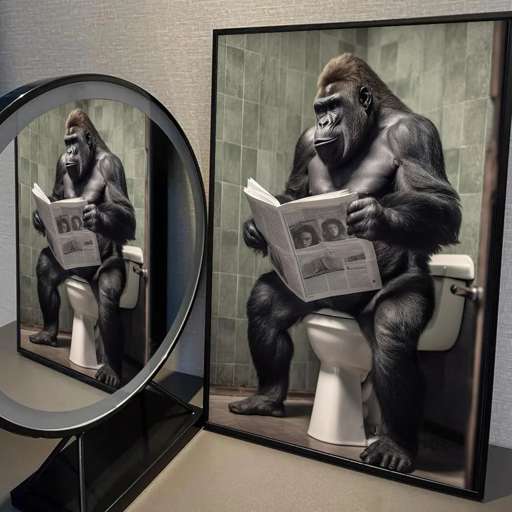 Funny Bathroom Humorous Animal Poster Self-adhesive Art Waterproof Paper Sticker Coffee House Bar Room Wall Decor