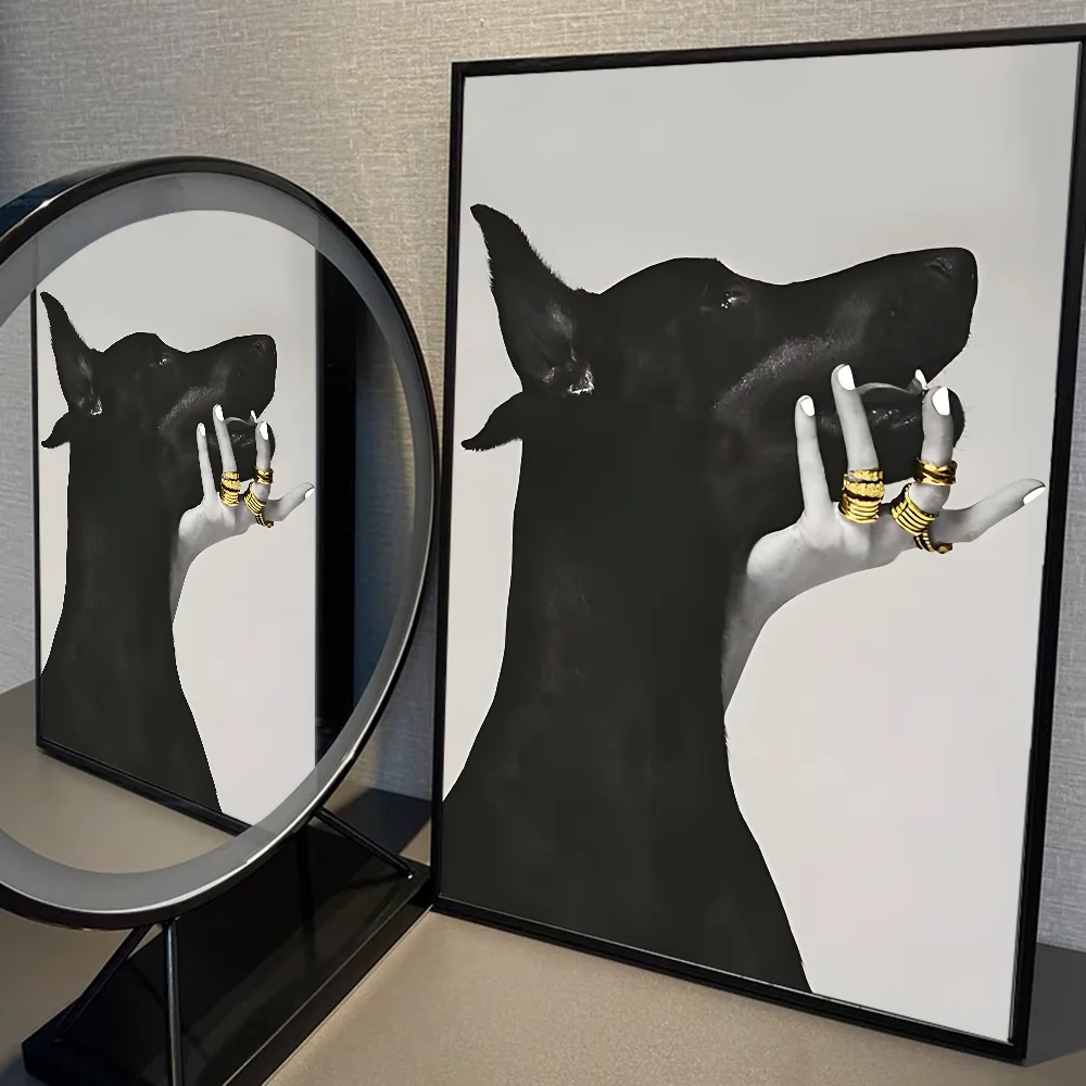 Modern Fashion Black Doberman Dog Whitepaper Poster HD Quality Poster Wall Art Painting Study Room Wall Decor