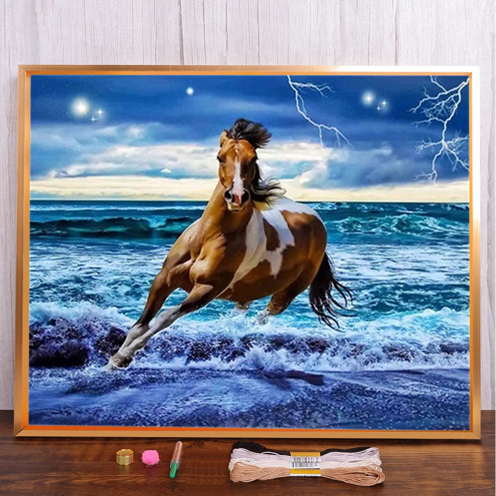 Animal Horse Printed 11CT Cross Stitch Patterns Embroidery DMC Threads Knitting Painting Needlework Hobby Counted Design Mulina