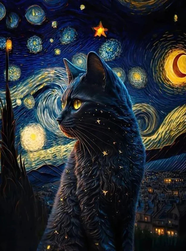 DIY Full Diamond Painting Cat under the stars Mosaic Adult Dot diamond cross stitch set living room bedroom decorative painting