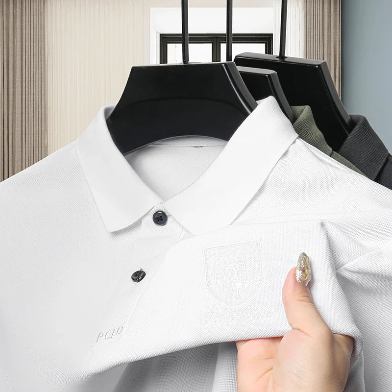 2024 Men's New Embroidered Cotton Business Leisure Short Sleeved POLO Shirt Fashion Short Sleeved Comfortable and Breathable Top