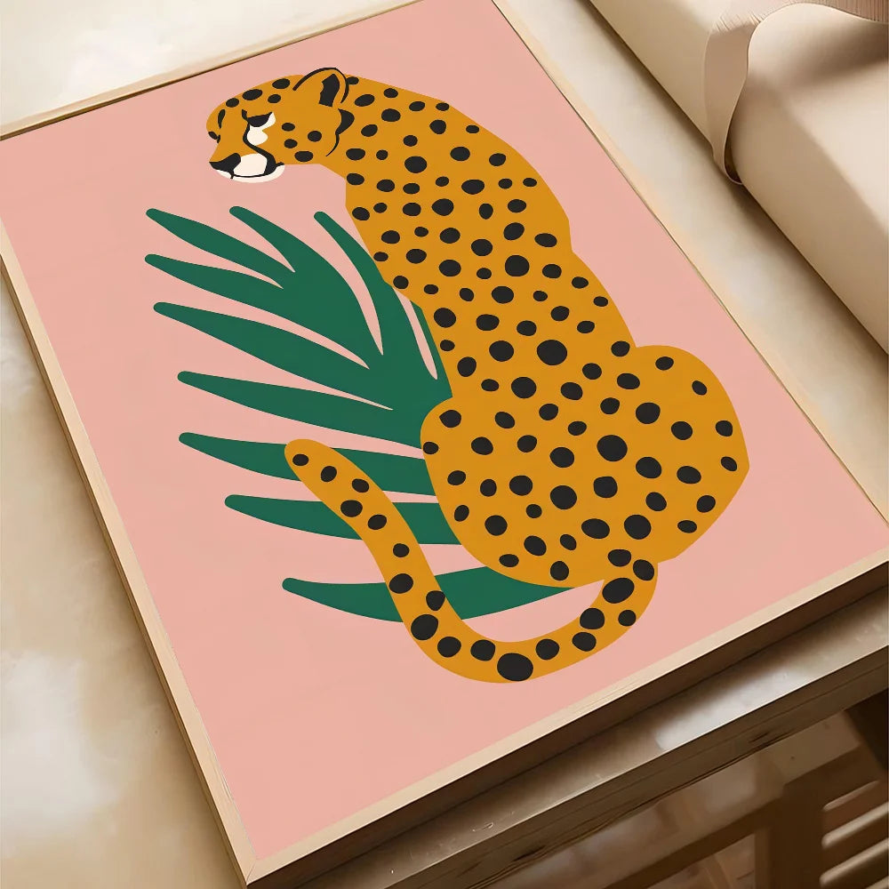 Wild Leopard Tiger Vase Flower Girl Power Poster Self-adhesive Art Waterproof Paper Sticker Coffee House Bar Room Wall Decor
