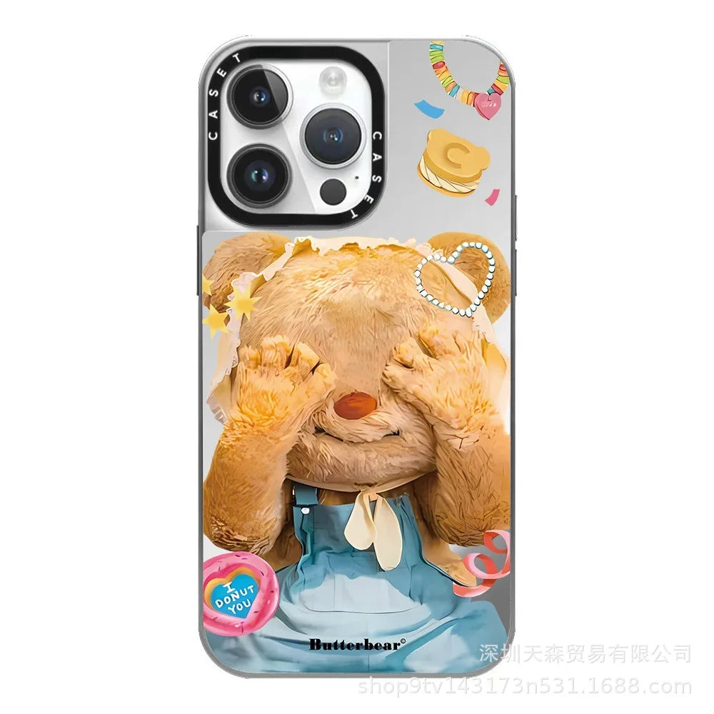 For CASETi's new butter teddy bear iPhone 16 Promax glossy Apple phone case 15/14/13 cute cartoon bear