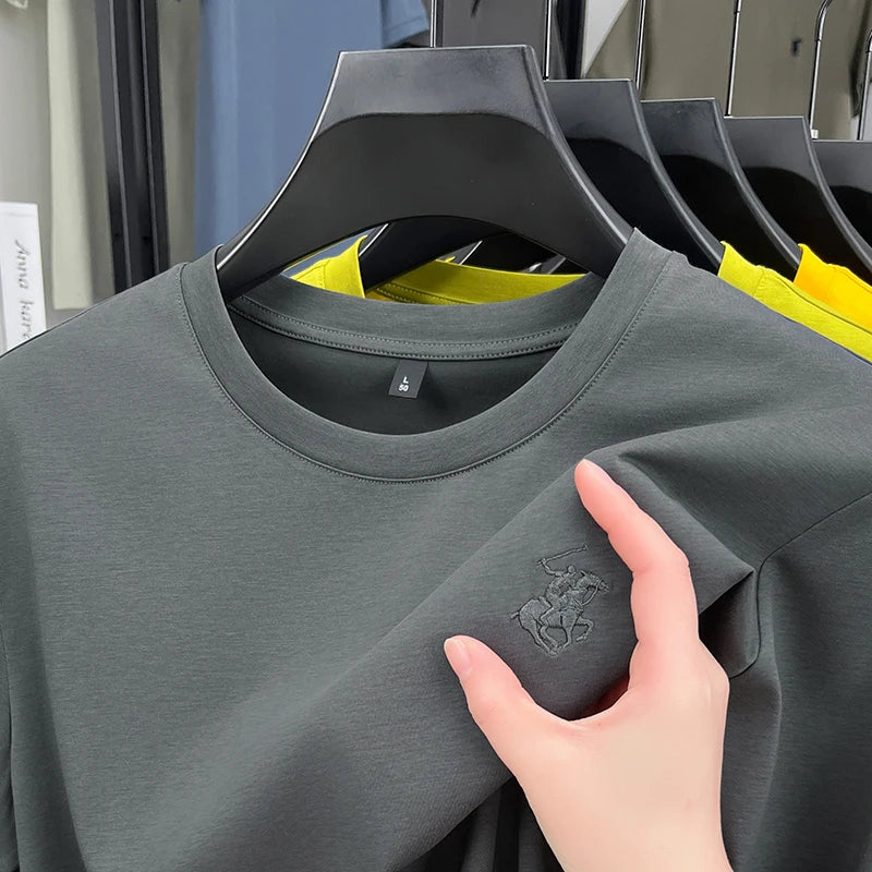 Designer brand short sleeve T-shirt high-end pony embroidery summer new top comfort breathable fashion round neck men's clothing